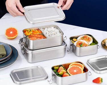 Ланчбокс 850 мл з нержавіючої сталі, герметичний ідеальний для школи, офісу та подорожей (можна мити в посудомийній машині). Екологічна металева коробка для сніданку (без перегородок)