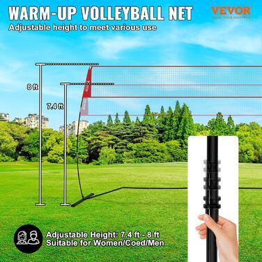 Комплект волейбольної сітки VEVOR з регульованою висотою, 4,3 x 2,3-2,4 м, Портативний, для пляжу та саду (з м'ячем та сумкою для перенесення)