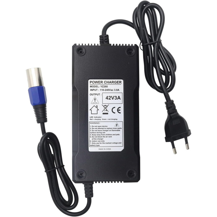 Зарядний кабель Abakoo для зарядки акумуляторів 42V 3A з 3-контактним XLR-роз&39ємом для заряджання акумуляторів електровелосипеда, замінює HP1202L3