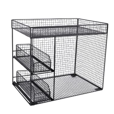 Мобільний візок для зберігання Aramox на 3 рівні з висувними шухлядами, міцний металевий кухонний візок на колесах для організації офісу, вітальні, гаража (чорний)