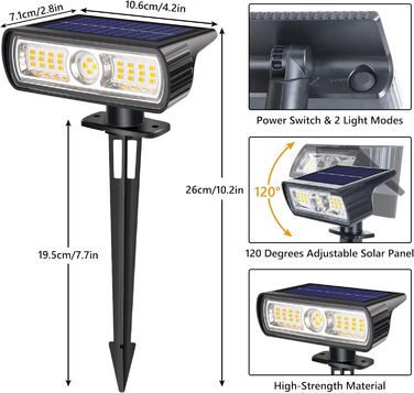 Сонячні ліхтарі для саду на відкритому повітрі, сонячні прожектори 3000K теплого білого кольору, 4 шт., водонепроникні садові ліхтарі IP65, 2 режими яскравості, сонячні ліхтарі для саду на відкритому повітрі, двору, доріжки