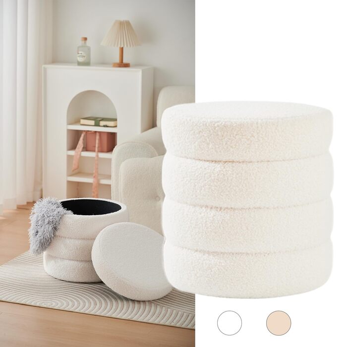 Круглий стілець Zedelmaier у формі ведмедика з місцем для зберігання - стілець для сидіння, туалетний столик та стілець для зберігання для вітальні, спальні та дитячої кімнати (білий) 38Г x 38Ш x 40В см Білий