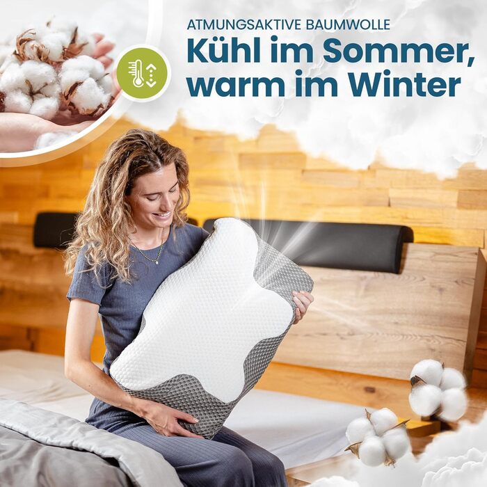 Ортопедична подушка для шиї подушка з піни з ефектом пам&39яті для сну на спині та на боці, ергономічна подушка для полегшення болю в шиї, дихаюча та сертифікована Oeko-TEX