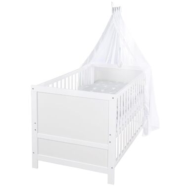 Дитяче ліжко roba Combi 70 x 140 - Ліжечко з 3 регулюваннями висоти - 3 знімні перекладини - Трансформоване дитяче ліжко в юніорське ліжко - Біле дерево