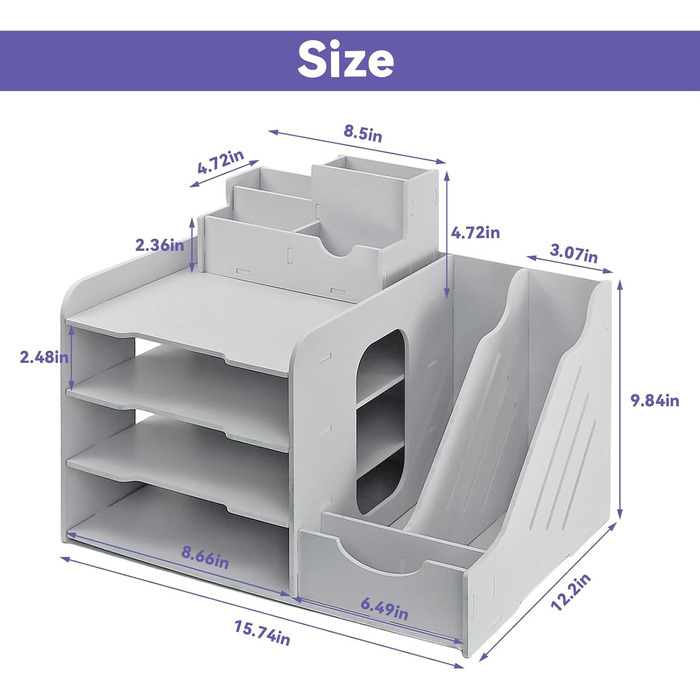 Органайзер для лотка для листів, лотки для паперу формату A4, 4-рівневий лоток для офісних файлів, охайний органайзер для настільних файлів із штабельованим лотком Настільний органайзер для паперу з тримачем для ручки (білий) 4 рівня