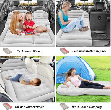 Надувний матрац для автомобіля позашляховика - потовщений та покращений кемпінговий матрац для заднього сидіння/багажника з електричним насосом, побутовий адаптер, 2 подушки 2 підставки для ніг, білий