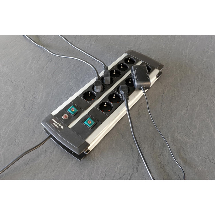 Розеткова планка Brennenstuhl Premium-Alu-Line 12-шляхова/багатошляхова розетка з високоякісного алюмінію (з 2 вимикачами на 6 роз