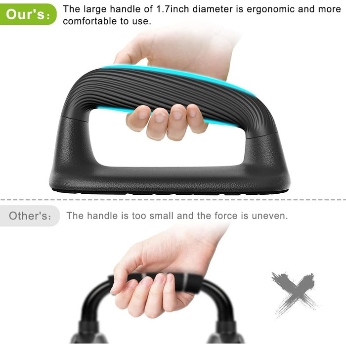 Ручки для віджимань Kipika, перекладина для віджимань з м&39якого пластику, протиковзка підкладка знизу, силове обладнання для тренування м&39язів, комплект з 2 шт. чорного кольору