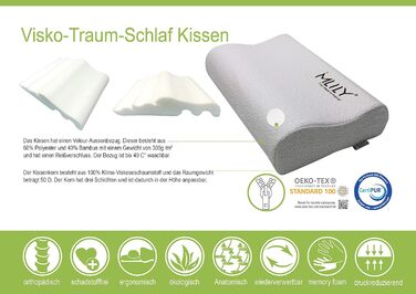 Ортопедична подушка для шиї Ebitop, подушка з віскозної піни з ефектом пам&39яті, регульована по висоті, ергономічна подушка для голови, подушка для сну, подушка для шиї, 60x35x13 см, білий (60x35x13 см)