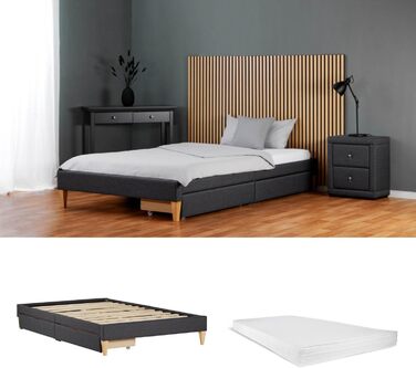 Ліжко-футон Homestyle4u, м&39яке ліжко 140x200 з рейковим каркасом та 2 коробками для зберігання, сіре, двоспальне ліжко з місцем для зберігання Артикул 2620 Сірий, з рейковим каркасом та коробкою для зберігання, 140 x 200 см