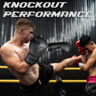 Боксерські рукавички EVO Fitness з обгортками для чоловіків та жінок, зі шкіряним Pro Gel для муай-тай, ММА, кікбоксингу, спарингу, тренувань, боксерських рукавичок, бойових мистецтв, боксерських рукавичок, боксерського мішка, 12 унцій, чорного кольору