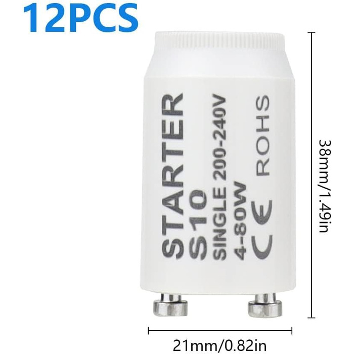 Стартер для люмінесцентних ламп S10 starter longlife 4-80 Вт 200-240V Стартер для люмінесцентних ламп індивідуальне перемикання люмінесцентних ламп, 12 шт.