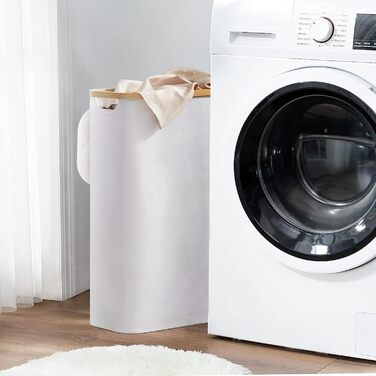 Кошик для білизни з кришкою 48 л Кошик для білизни вузький з мішком для білизни складаний сортувальник для білизни дерев'яний бамб