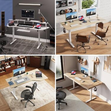 Каркас електричного столу стоячи з двома двигунами, колеса з фіксацією, регулювання висоти та довжини, ніжки столу сидячи/стоячи з кабельним лотком (Окремостоячий, Білий) Білий Окремостоячий