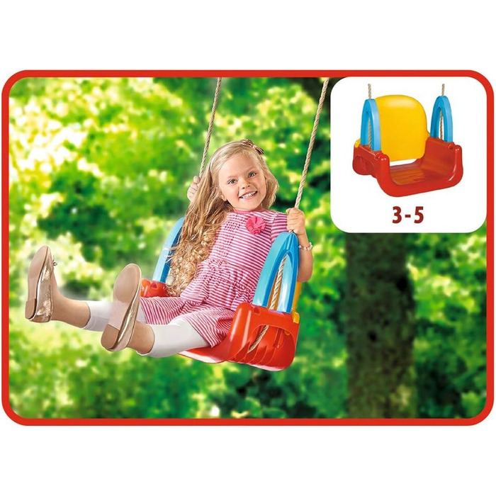 Гойдалка 3 в 1, мотузка попередньо змонтована, висота гойдалки приблизно 120 см, ширина сидіння 28 см, жовтий/синій/червоний/зелен