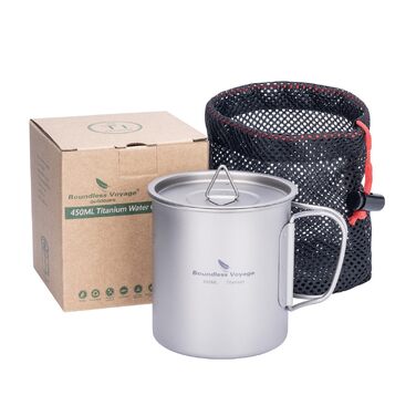 Титанова кружка Boundless Voyage 450 мл з кришкою, складна ручка, для кемпінгу на природі, надлегка, для води, чаю, кави