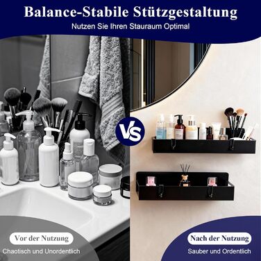 Полиці для душу без свердління, чорні, водостійкий органайзер для ванної кімнати, полиця для шампуню та гелю для душу, кошик для душу з матового чорного металу з тримачем та 4 гачками, 2