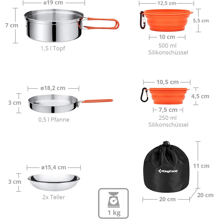 Набір посуду для кемпінгу KingCamp Adventurer I Pro - сталевий казанок та сковорода
