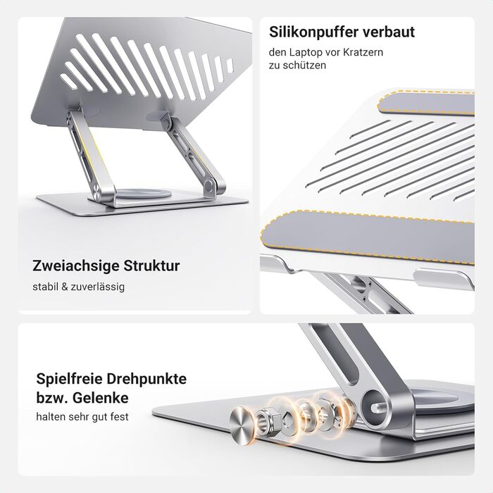 Підставка для ноутбука UGREEN 360 обертання, регульована висота, складна, ергономічна, з вентиляцією, сумісна з MacBook, Air, Pro та іншими ноутбуками 10-17.3, сіра