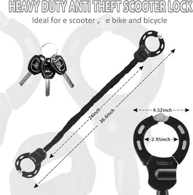 Замок роликовий з захистом від злодіїв, ланцюговий замок для велосипеда, найкращий замок для електросамокатів Segway, Ninebot, Xiaomi, а також для велосипедів та скутерів. Кабельні аксесуари та протиугінний замок для електросамокатів.