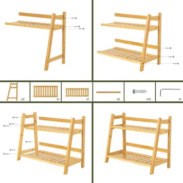 Бамбуковий кухонний органайзер, 2-рівнева полиця для чашок та спецій, підходить для зберігання аксесуарів для матчі та кави на кухні, вдома та в офісі