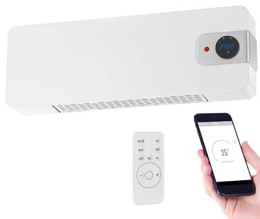 Вентилятор-обігрівач керамічний настінний WiFi вентилятор-обігрівач, світлодіодний дисплей, 2000 Вт, додаток, Google та Alexa (вентилятор-обігрівач із керуванням за допомогою додатка, керамічний, тримач для планшета) Білий, сумісний з Google та Alexa