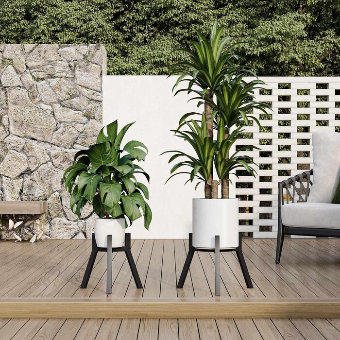 Регульована підставка для рослин, 2 шт., для використання в приміщенні/на вулиці, металева підставка для квітів, міцна опорна рама, квітковий табурет для горщиків різних розмірів, чорний PS-007BK-2