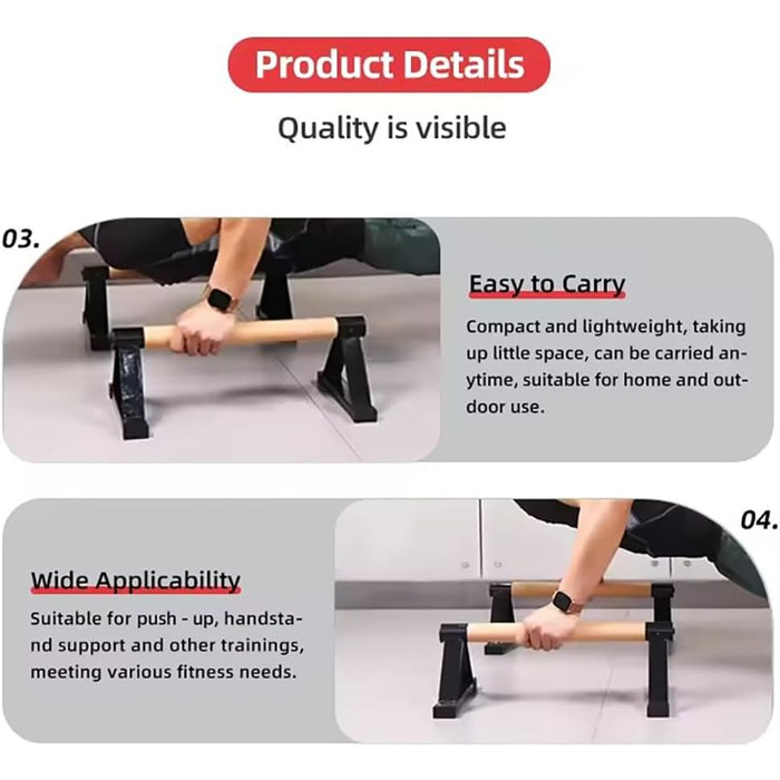 Паралельні тренажери для калістеніки, з міцною сталевою рамою та нековзною конструкцією інверсійної перекладини, підходять для фітнес-вправ без обладнання та вправ на підлозі в домашньому спортзалі, вантажопідйомність до 150 кг, чорні