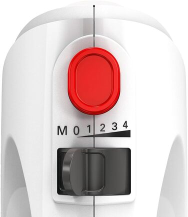 Ручний міксер Bosch MFQ2600W CleverMixx, 375 Вт, чаша з підставкою, 4 швидкості, білий/червоний