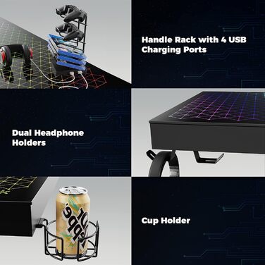 Ігровий стіл EUREKA ERGONOMIC з RGB-підсвічуванням 110 см, скляний ігровий комп&39ютерний стіл з музичним реактивним RGB-світлодіодним підсвічуванням через додаток, 110 x 60 см