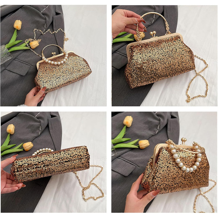 Вечірня сумочка з паєтками, ручної роботи. Перлинний клатч для весілля, розкішна сумочка для нареченої. Елегантна сумка на ланцюжку через плече, блискучий гаманець. Чорний колір.