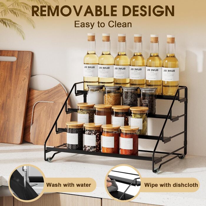 Рівнева металева підставка для спецій Jolitac, кухонна підставка для спецій, не потребує свердління, органайзер для спецій для кухні, шафи, комори, стільниці, 4-