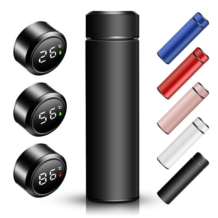 Термос-пляшка з вакуумною ізоляцією об&39ємом 0,5 л, пляшка для води з нержавіючої сталі 304/316, сенсорний світлодіодний дисплей температури, герметична, без BPA, для дому, офісу, подорожей, спорту, чорна термопляшка 500 мл