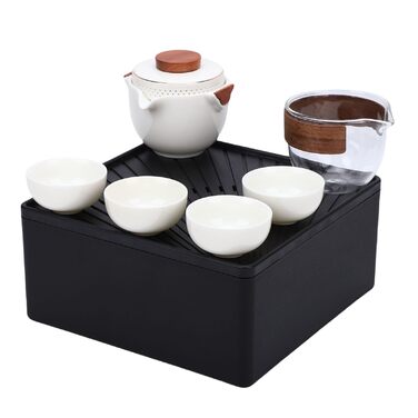 Чайний набір Luocute в китайському стилі кунг-фу, портативна керамічна чайничка та чашки з сумкою для подорожей, для дому, офісу, подарунок для активного відпочинку