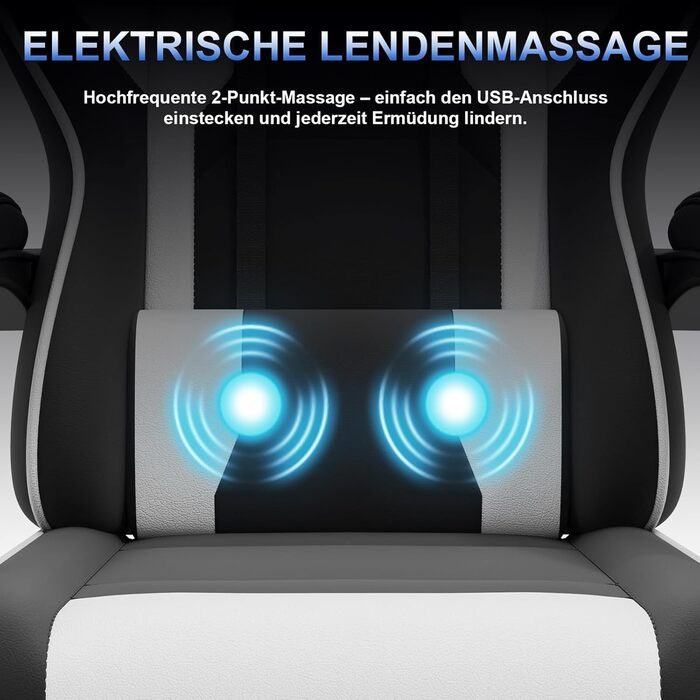 Ігрове крісло JUMMICO з функцією масажу, ергономічне офісне крісло 150 кг, ігрове крісло з надширокою подушкою сидіння 50 см, біле