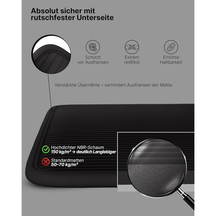 Надзвичайно товстий нековзний килимок для фітнесу з ремінцем для перенесення та електронною книгою килимок для йоги, гімнастики, спортивний килимок та килимок для пілатесу килимок для тренувань для дому, студії та використання на вулиці (чорний 80 см) 80 