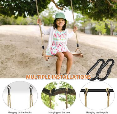 Дерев'яні гойдалки сидіння, гойдалки дерев'яні для дорослих і дітей гойдалки садові з регульованою мотузкою криті і відкриті гойда