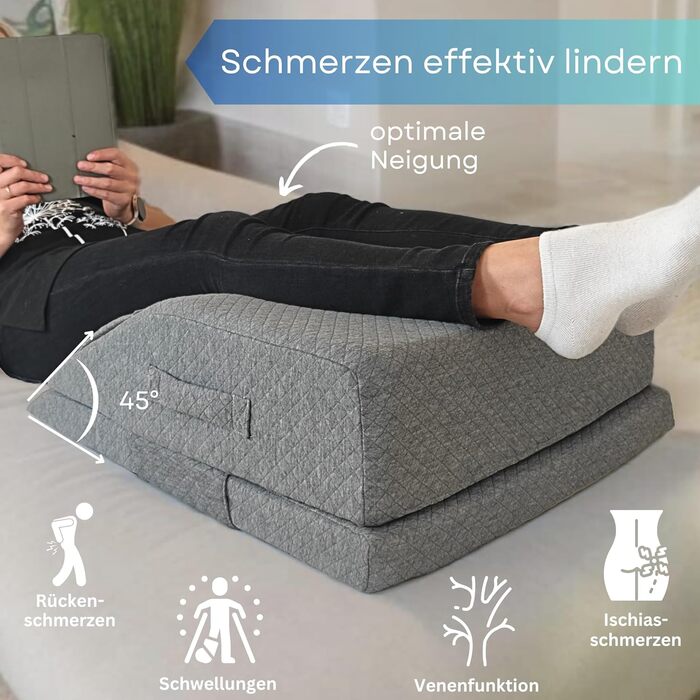 Регульована по висоті подушка для підняття ніг подушка для підняття ніг розмірів S-M та L-XL клиноподібна подушка з піною з ефектом памяті подушка для ніг для розслаблення та підтримки втомлених ніг клиноподібна подушка S-M