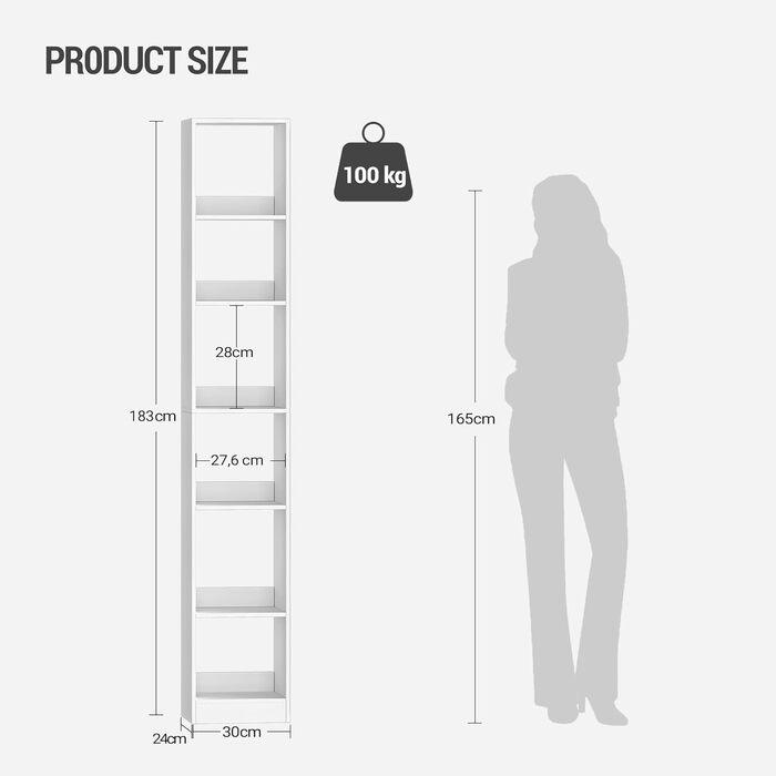 Книжкова полиця Hzuaneri, 6-ярусна книжкова шафа, кубічна полиця, сучасна відкрита дерев&39яна полиця, полиці для зберігання та демонстрації для вітальні, домашнього офісу, спальні, біла BC09603 шт. Білий 24 x 30 x 183 см