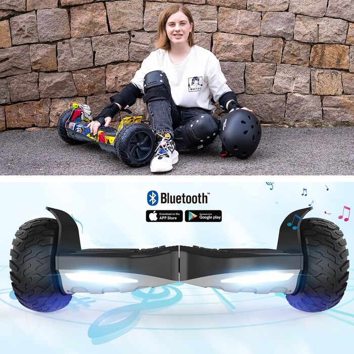 Гіроскутер RCB SUV з сидінням – позашляховий 8,5" Hummer Hoverkart Go Kart з Bluetooth та додатком, самобалансуючий для дітей, чорний