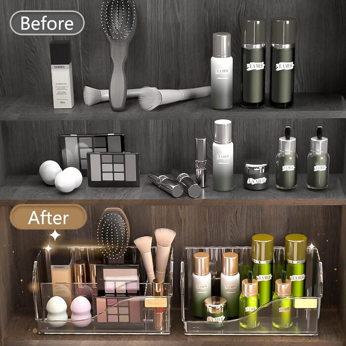 Органайзер для косметики з 4 відділеннями, 2-секційна косметична скринька для туалетного столика/тумби у ванній кімнаті, органайзер для туалетного столика для пензликів, помади та засобів догляду за шкірою