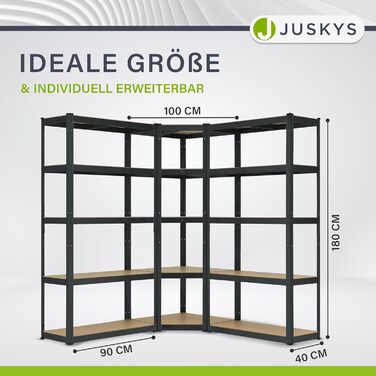 Секційна металева стелажна система Juskys Basic - 1 кутова полиця та 2 полиці для зберігання - 15 полиць з МДФ - 2625 кг - Міцний стелаж, полиця для зберігання, полиця для підвалу - сірий, 3-