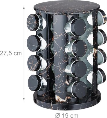 Карусель для спецій Relaxdays з 16 баночками для спецій, зі вставкою-шейкером, обертовий, багаторазовий блок для спецій, мармуровий вигляд, чорний