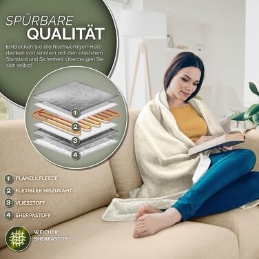 Електрична ковдра з автоматичним вимкненням, 200 x 180 см Електрична ковдра з підігрівом та 9 температурними режимами Затишна ковдра для ліжка, дивана Електрична ковдра з таймером та цифровим дисплеєм, 200 x 180 см, бежева