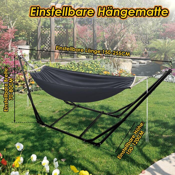 Гамак з каркасом, складна підставка для садового гамака, гамак з металевим каркасом, вуличний гамак з сумкою для перенесення, металевий каркас до 150 кг для кемпінгу, саду, басейну, балкону