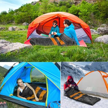 Фланелевий спальний мішок 3-4 сезони 1,6 кг, підходить для зими, осені та весни, виготовлений з порожнистого волокна та приємний для шкіри, водовідштовхувальний, чорний