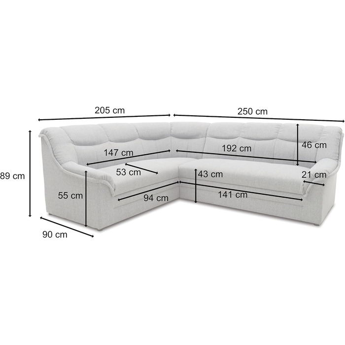 Кутовий диван DOMO. колекція Berlin, позачасовий шкіряний кутовий диван з високоякісною пружинною оббивкою, L-подібний диван зі штучної шкіри, 3-місний з правого боку, диван 205 x 250 x 89 см, бежевий (кремовий) Бежевий 3-місний з правого боку