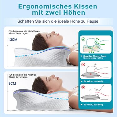 Подушка для шиї Fwoueot, подушка з піни з ефектом пам&39яті, подушка для підтримки шиї, ергономічна подушка, для сну на боці, спині та животі, сіра