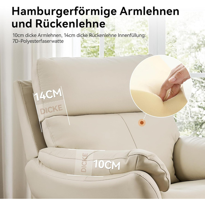 Крісло для відпочинку AIRSKY, крісло для телевізора зі справжньої шкіри з функцією відкидання, крісло для кінотеатру, крісло для сну, крісло для літніх людей, крісло для телевізора з функцією сну, крісло з ручним регулюванням для вітальні та спальні, беже