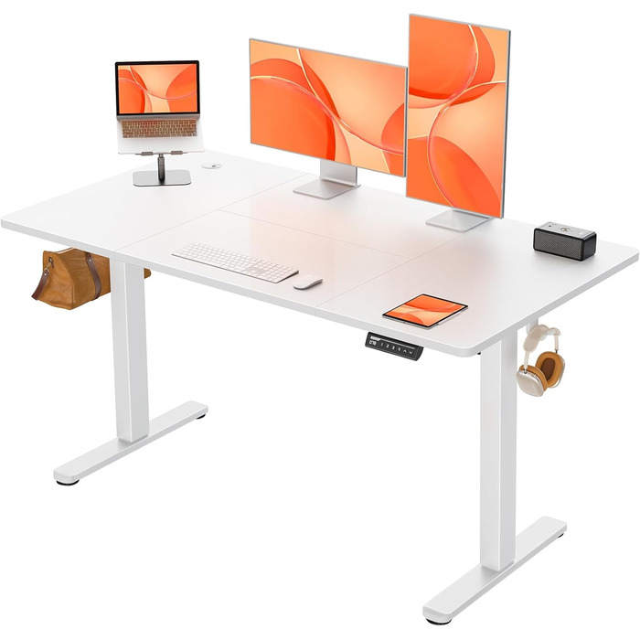 Електрично регульований по висоті стіл 140x70 см, Стіл з регульованою висотою та 4 функціями пам&39яті, Ігровий стіл із чотирисекційною стільницею, Білий 140 x 70 см